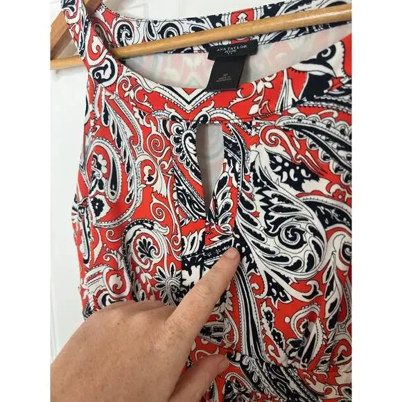 Ann Taylor Orange Navy Keyhole Paisley Sleeveless Maxi Dress Small Petite SP - Picture 5 of 6